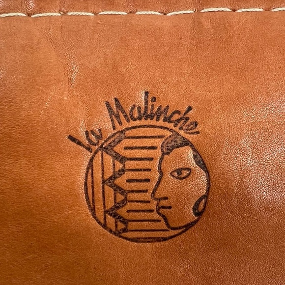 MALINCHE Crossbody Purse Tan Leather with Colorful Pastel Cloth Panel - Picture 13 of 13